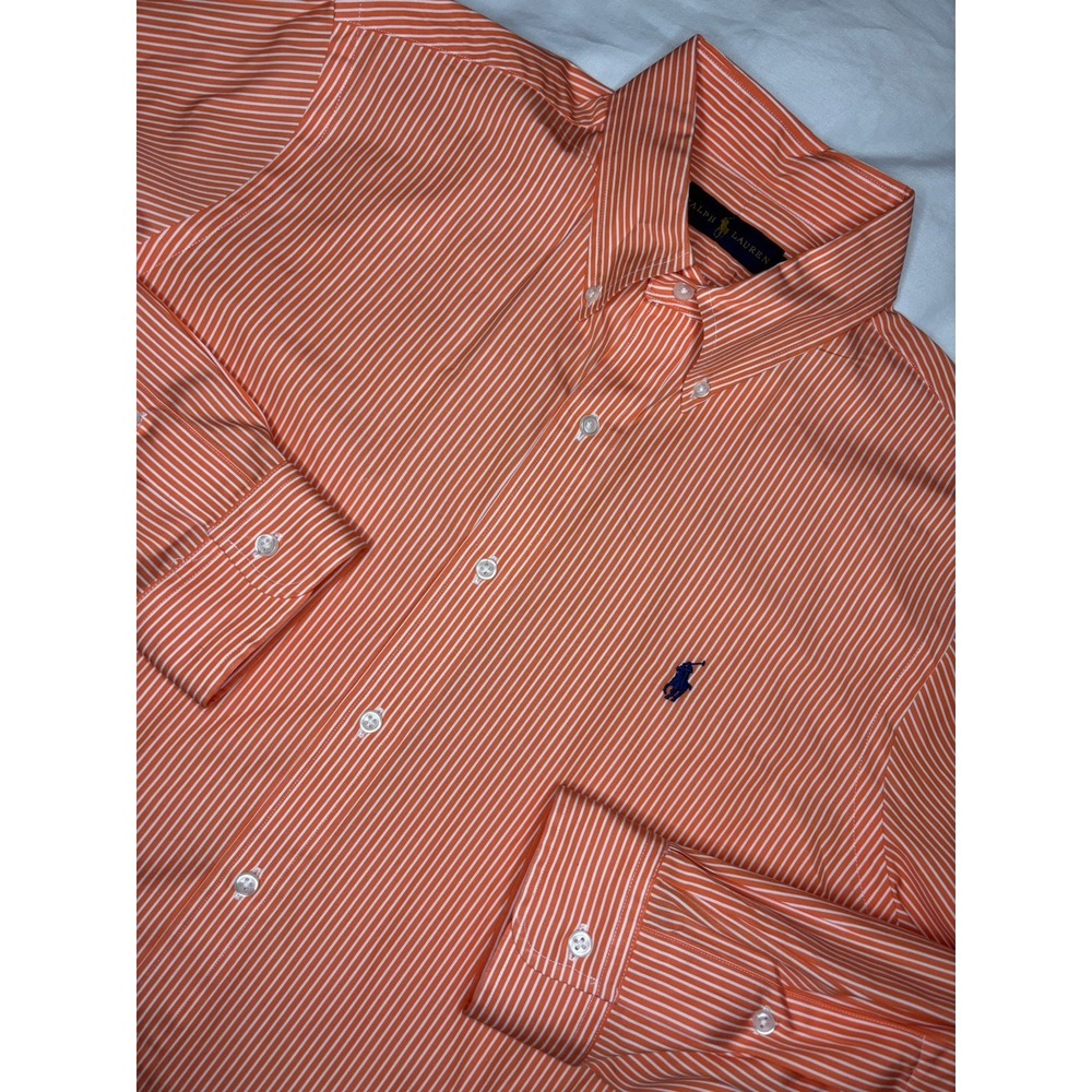 Ralph‎ Lauren Men's Long Sleeve Button Down Shirt Orange Stripe Size 16 34/35